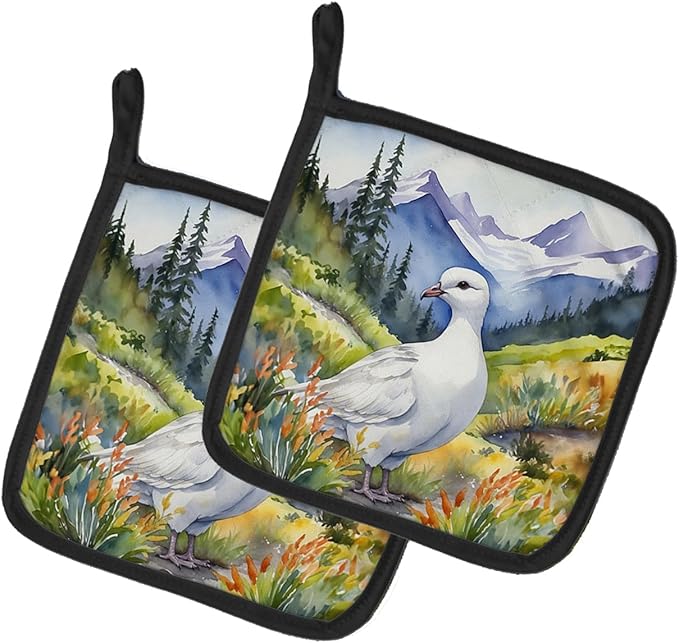 Caroline's Treasures Alaska Willow Ptarmigan Pair of Pot Holders Kitchen Heat Resistant Pot Holders Sets Oven Hot Pads for Cooking Baking BBQ, 7 1/2 x 7 1/2
