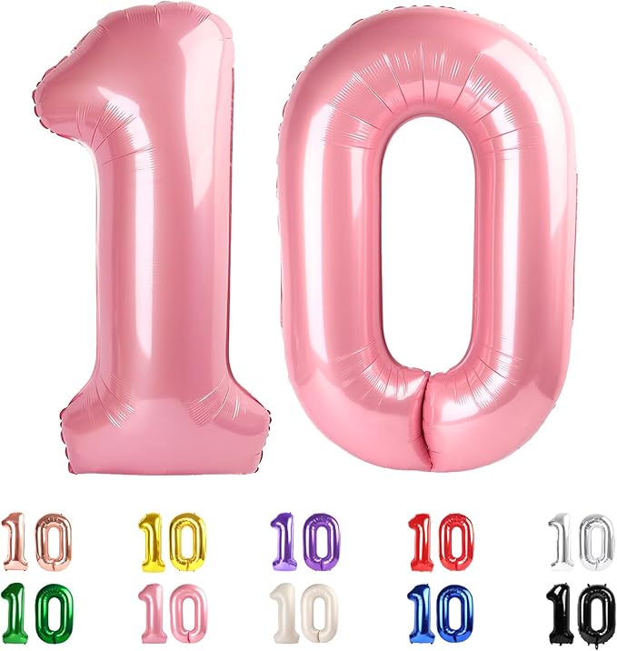 10 Balloons Number, 10th Birthday Decorations for Girl Boys, Pearl Pink Birthdays Balloons 40 In for Engagement, Wedding, Celebration Party, Graduations, Photo Shoot