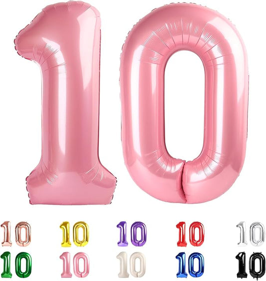 10 Balloons Number, 10th Birthday Decorations for Girl Boys, Pearl Pink Birthdays Balloons 40 In for Engagement, Wedding, Celebration Party, Graduations, Photo Shoot