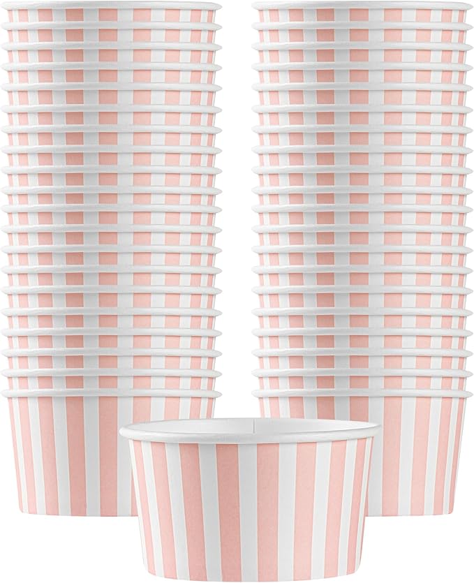 Coppetta 8-Ounce Dessert Cups, 50 Disposable Ice Cream Cups - Lids Sold Separately, Sturdy, Pink And White Paper FroYo Bowls, For Hot And Cold Foods, Perfect For Gelato Or Mousse - Restaurantware
