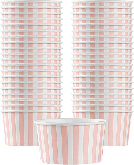 Coppetta 8-Ounce Dessert Cups, 50 Disposable Ice Cream Cups - Lids Sold Separately, Sturdy, Pink And White Paper FroYo Bowls, For Hot And Cold Foods, Perfect For Gelato Or Mousse - Restaurantware