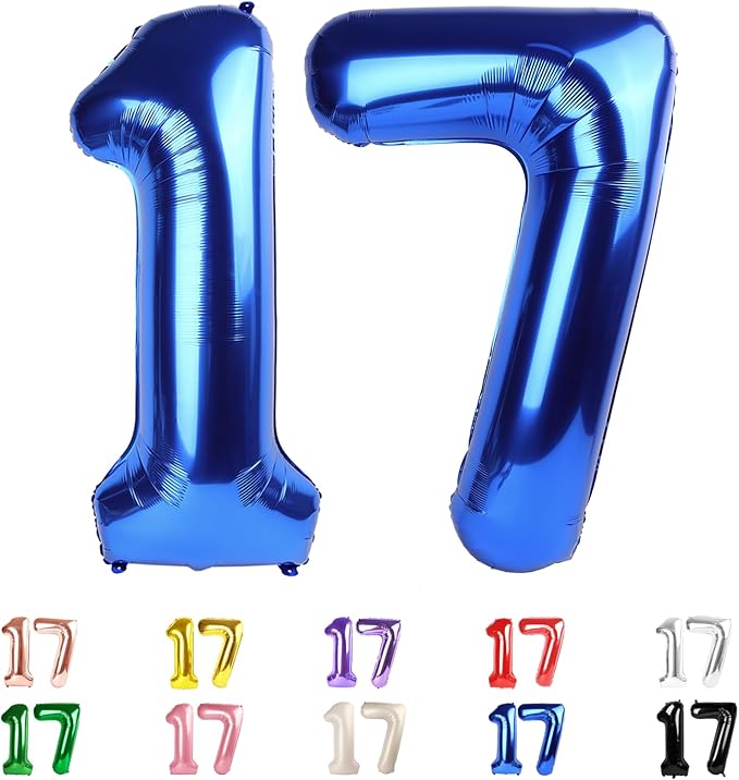 17 Balloon Numbers 40 In, 17th Birthday Decorations for Boys Girls, Dark Blue Happy 71st Birthday Party Decorations Big Balloons for Wedding, Celebration Party, Graduations