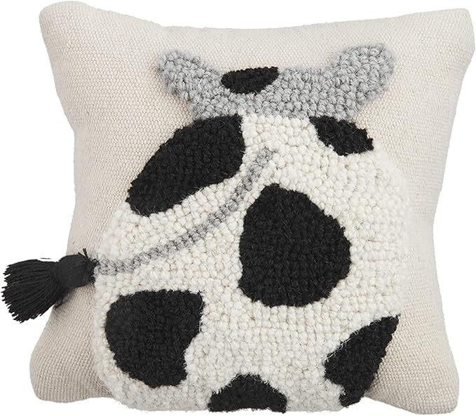 Mud Pie Mini Farm Hook Pillow, Cow, 8" x 8"