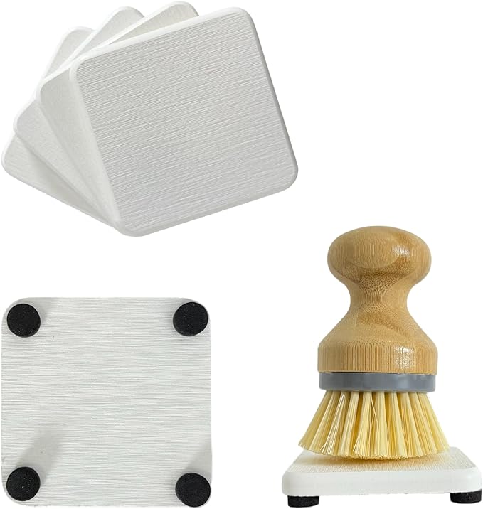 NiuYichee 4PCS Water Absorbent Stone Coasters for Sink, Quick-Drying Diatomite Soap Dish, Modern Home Kitchen & Bathroom, 3.15 x 3.15in, White
