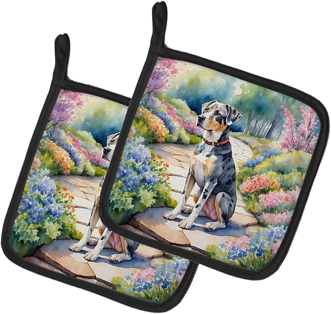 Caroline's Treasures Catahoula Spring Path Pair of Pot Holders Kitchen Heat Resistant Pot Holders Sets Oven Hot Pads for Cooking Baking BBQ, 7 1/2 x 7 1/2