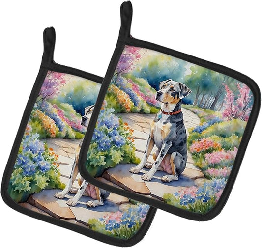 Caroline's Treasures Catahoula Spring Path Pair of Pot Holders Kitchen Heat Resistant Pot Holders Sets Oven Hot Pads for Cooking Baking BBQ, 7 1/2 x 7 1/2