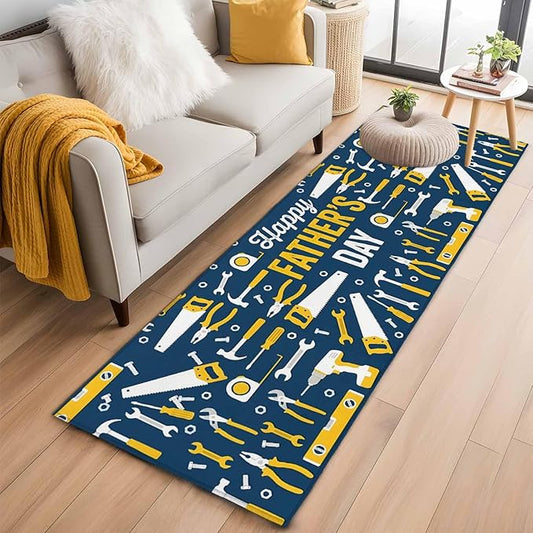 Father's Day Rectangle Rug 2x6 ft Hand Tools Workshop Equipment Soft Area Rug for Living Room Washable Non-Slip Carpet Indoor Mat for Bedroom Dining Room Holiday Decor