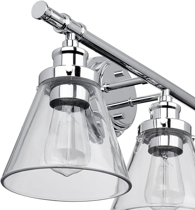 Globe Electric 51234 5-Piece All-in-One Bathroom Set, Chrome, 23" 3-Light Vanity Wall Light with Clear Glass Shades, Towel Bar and Ring, Robe Hook, Toilet Paper Holder, Beauty Room Accessories