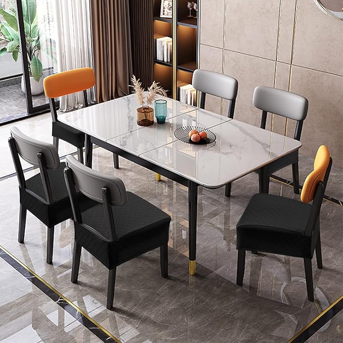 Genina Waterproof Seat Covers for Chairs,Set of 2 Dining Room Chair Seat Covers for Kitchen,Stretch Jacquard Removable Washable Dining Chair Slipcovers Protectors,No Rear Covers, Black