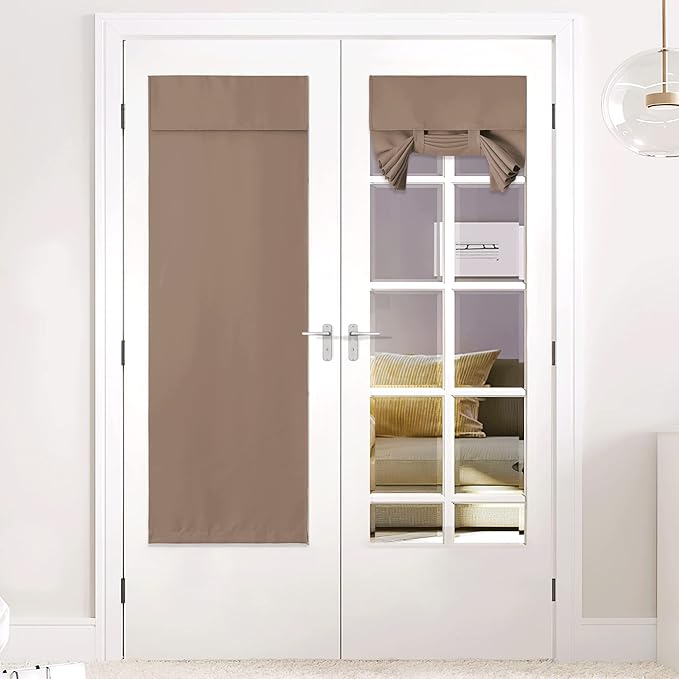 NICETOWN Blackout French Door Curtains Tricia Window Curtains Thermal Insulated Curtain Panel 26W x 72L Privacy Door Shade, 1 Panel, Cappuccino
