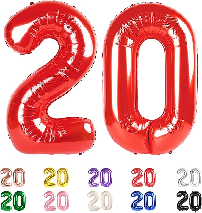 20 Number Balloons, 20th Birthday Decorations for Women Men, Red Number 20 Balloons 40 In Happy 20th Birthday Party Decorations Balloons for Engagement, Celebration Party
