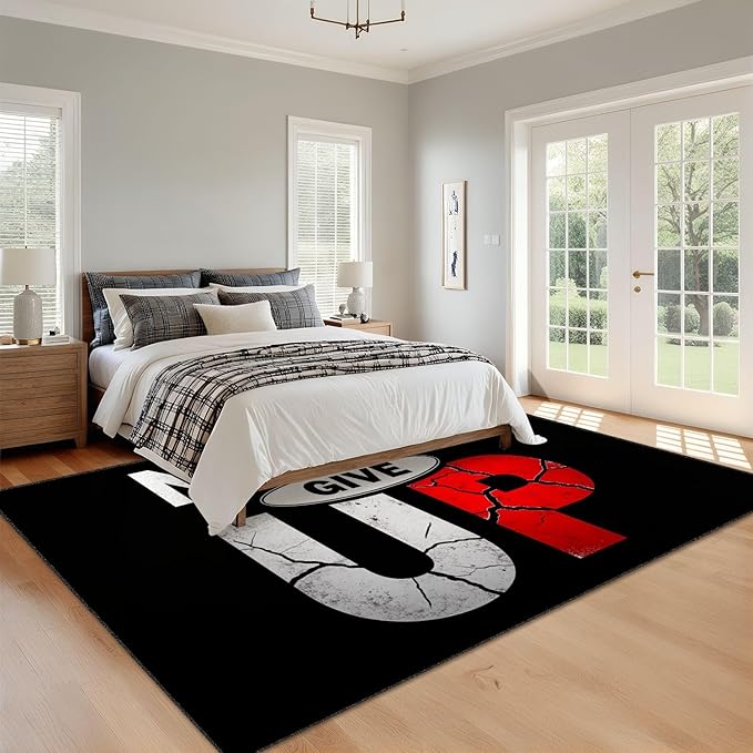 8x10 Area Rugs for Bedroom Boho Washable Man Cave Rug for Living Room Never Give Up Motivational Typography Cracked Lettering Design Soft Rubber Backed Non-Slip Large Carpets for Boys