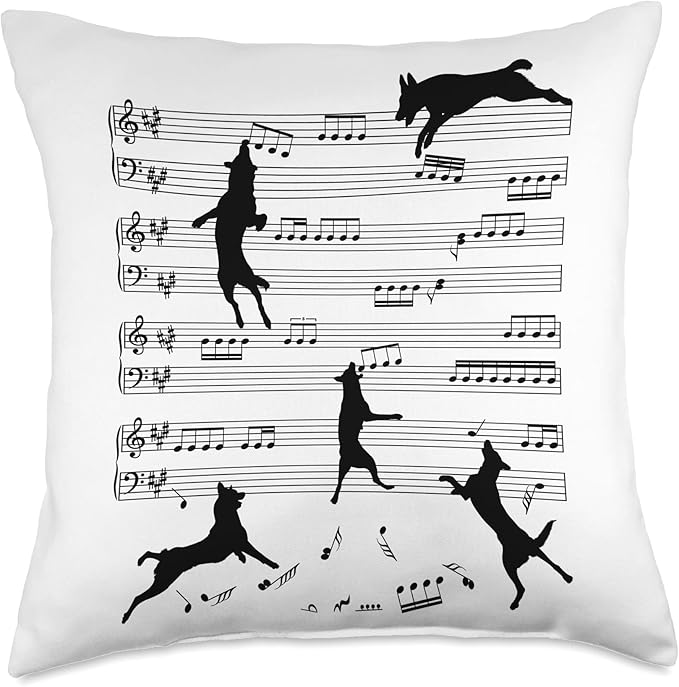 Cute German Shepherd Dog Sheet Music Clefs Musician Throw Pillow