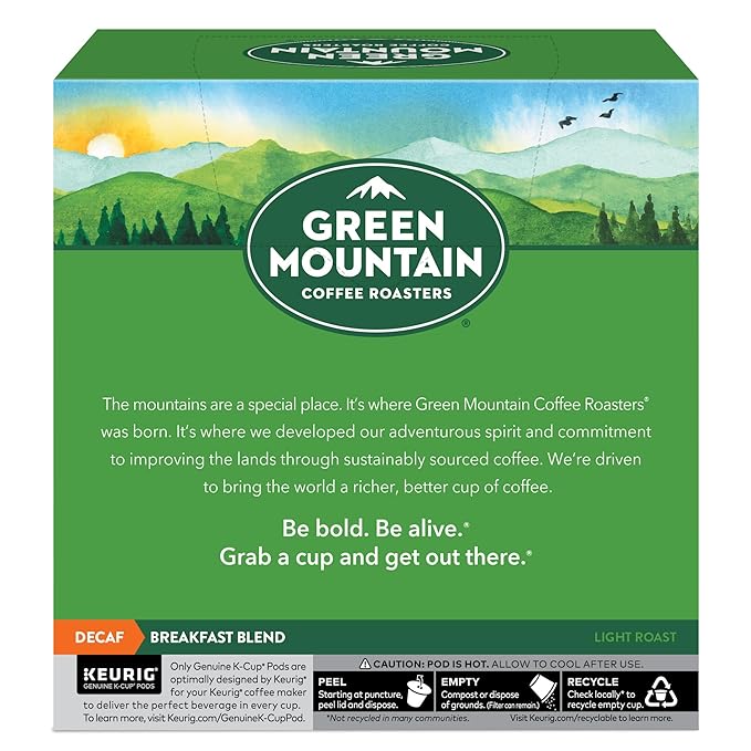 Green Mountain Coffee Roasters, Breakfast Blend Decaf Coffee, Keurig Single-Serve K-Cup Pods, Light Roast, 32 Count