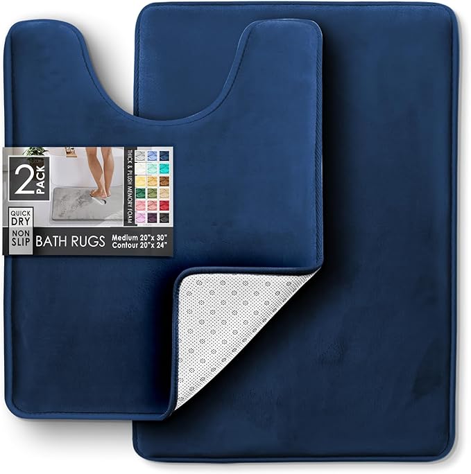 Clara Clark Bathroom Rugs, Velvet Memory Foam Bath Mat, Non-Slip Bath Rugs, Machine Wash, Dries Quickly, Ultra Soft Plush Bath Mats for Bathroom,