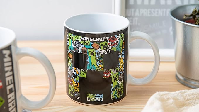 Zak Designs Minecraft Mug Unique Ceramic Coffee Cup Set, Can Coffee Mugs with Comfortable Handle for Gamer Gifts, Dishwasher and Microwave Safe (11.5 oz, 4-Piece Set)