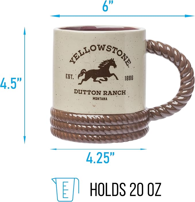 Silver Buffalo Yellowstone Dutton Ranch Montana Rope Ceramic 3D Sculpted Mug, 20 Ounces