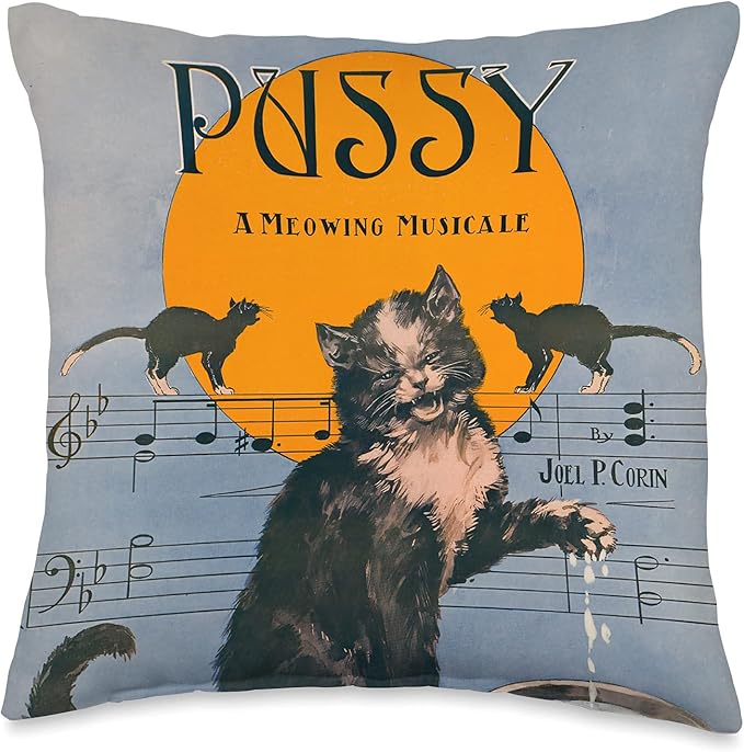 Pussy A Meowing Musicale Sheet Music Cover Funny Cat Throw Pillow