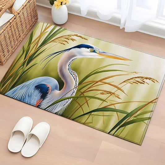 Area Rug 2x3ft, Natural Bird Wetland Landscape Washable Rugs for Living Room Bedroom, Wild Heron Grass Soft Non-Slip Area Rugs Rectangle Floor Carpet for Dining Room