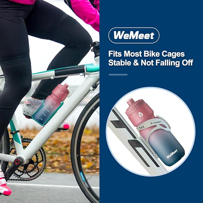 WEMEET Mountain Bike Water Bottle 2-Pack, Sport Squeeze Bottle with Capacity Scale, LeakProof, BPA Free, for Cycling, Gym, Outdoors (Black & Red Blue, 24oz)