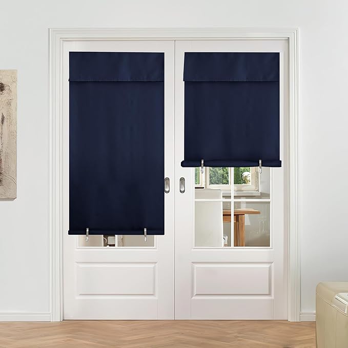 NICETOWN Blackout Door Curtains - Self Sticky Vertical Blinds Privacy Thermal Insulated Tricia Drapery for Patio French Door Sidelight Curtain, Wide 36 x Long 72 inch, 1 Panel, Navy