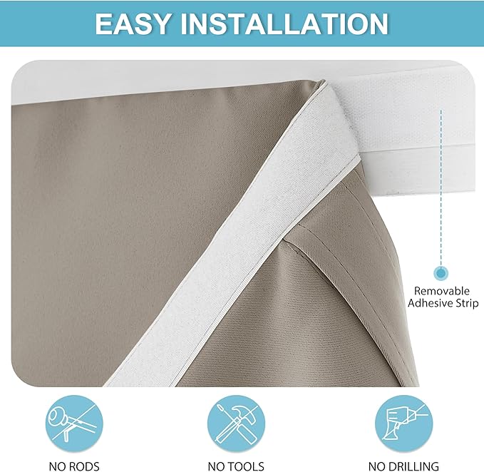 RYB HOME Blackout French Door Curtain - Privacy Thermal Insulated Window Shades for Patio Kitchen Front Entry Back Door Glass Window, Self Adhesive No Drill, 1 Panel, 26" W x 80" L, Sand