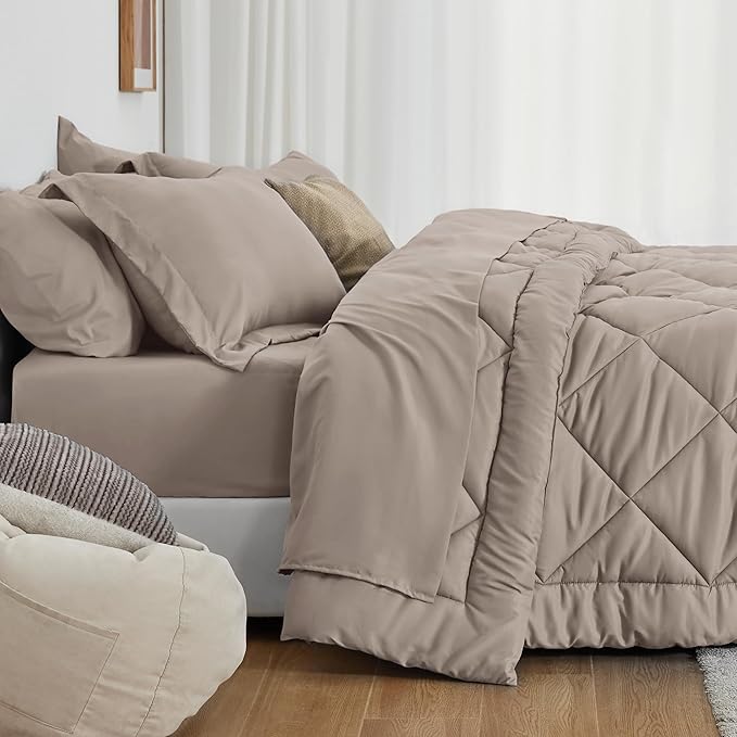 Love's cabin Twin XL Comforter Set Burlwood, 5 Pieces Twin XL Bed in a Bag, All Season Bedding Sets with 1 Comforter, 1 Flat Sheet, 1 Fitted Sheet, 1 Pillowcase and 1 Pillow Sham | Soft, Breathable, Lightweight, Comfortable