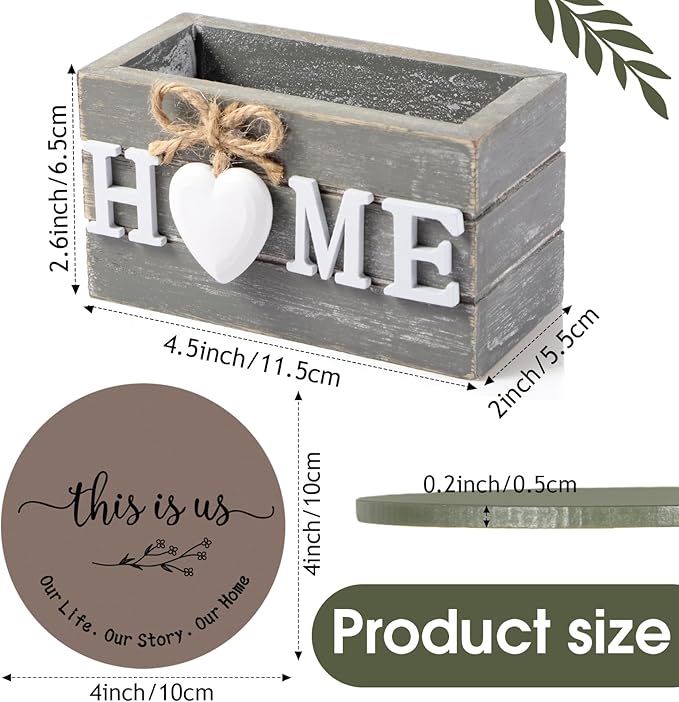 Queekay Coasters Set of 6 House Warming Gifts New Home Wooden Farmhouse Drink Coasters with Holder 4'' Funny Decoration for Kitchen Family Coffee Bar Tabletop Protection(Green)