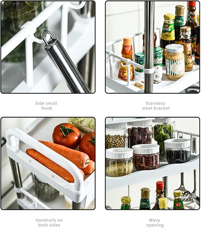 Kitchen Storage Rack Kitchen Trolley Rack Floor-to-Ceiling Multi-Layer Wheeled Removable Vegetable and Fruit Seasoning Bottle Storage Basket Locker Storage Shelves (Color : B-1) (Brass)