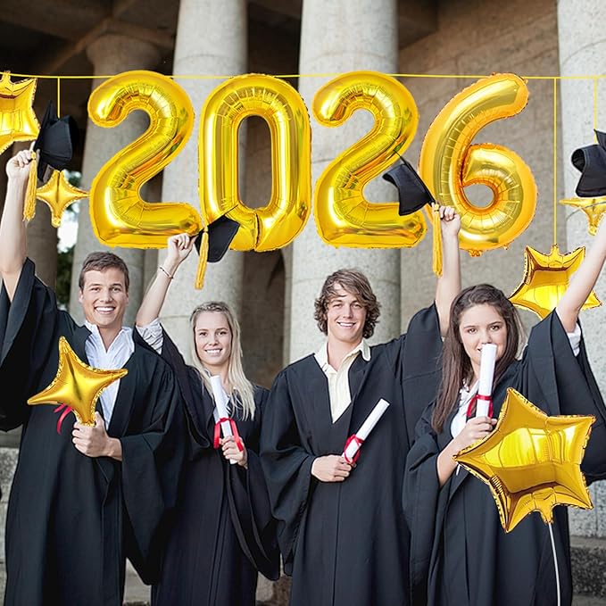 Upgraded, 42in Large 2026 Balloons Numbers, with 8pcs Star Balloon and Accessories, 3D Premium Aluminum Foil, Graduation Balloons for Graduation Decorations 2026, Grad Party Decorations, Gold