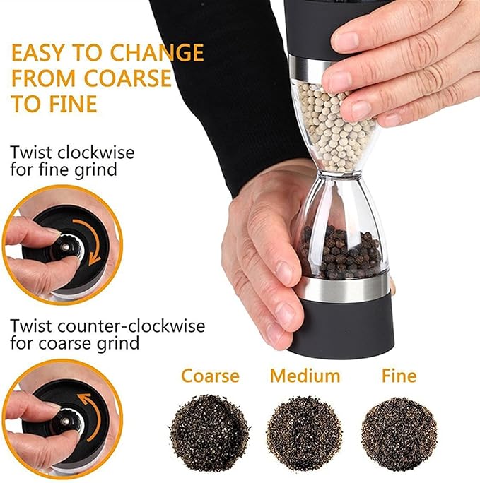 Pepper Mill Grinder Manually 2 in 1 Hourglass Shape Dual Salt Pepper Mill Spice Grinder Pepper Shaker for Kitchen Cooking Tools Easy to Clean (7.0-Inch) for Home, Barbecue, Party (Color : 1) (1 )