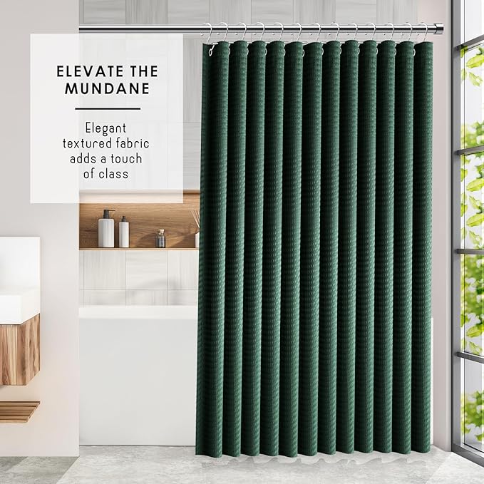 Clara Clark Hunter Green Shower Curtain Set with Black Shower Caddy Hanging - Fabric Shower Curtains and Stainless Steel Shower Caddies, Bathroom Shower Curtain Sets with Corner Shower Caddy Dorm