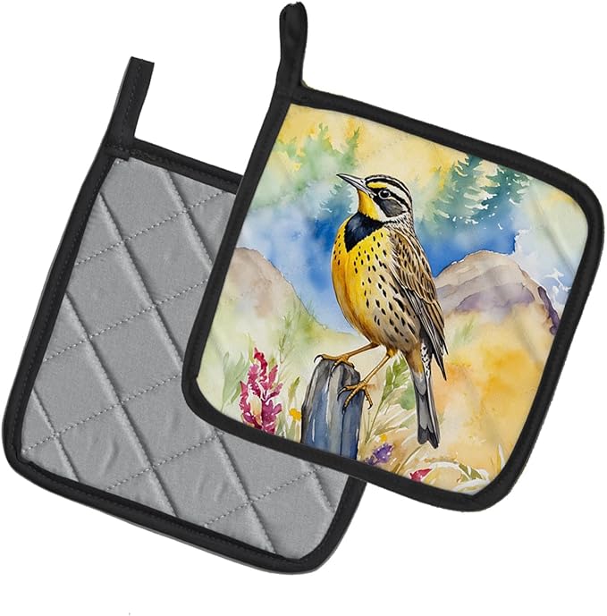 Caroline's Treasures Oregon Western Meadowlark Pair of Pot Holders Kitchen Heat Resistant Pot Holders Sets Oven Hot Pads for Cooking Baking BBQ, 7 1/2 x 7 1/2
