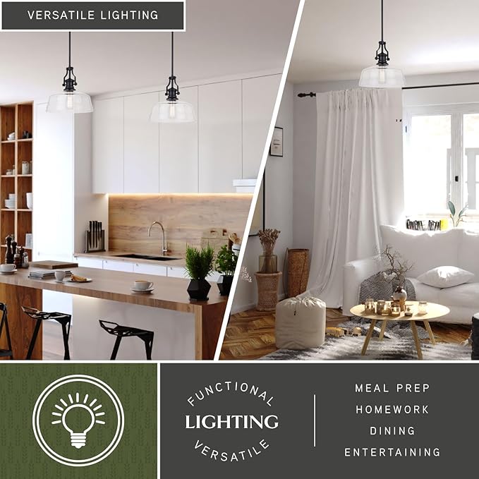 VAXCEL Beloit 1 Light Matte Black Farmhouse Pendant Light with Clear Glass Dome