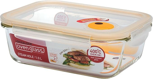 LOCK & LOCK Ovenglass Heat Resistant Square Glass Container with Steam Vent (4.23-Cup)