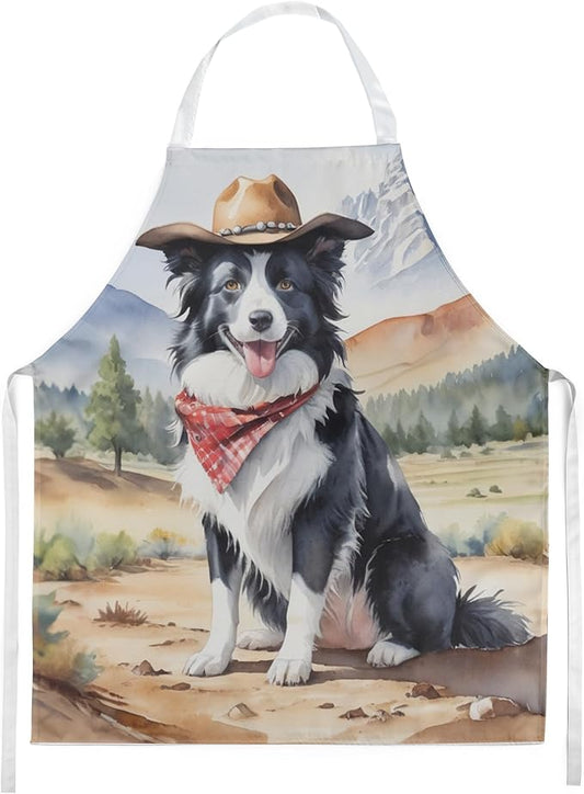 Caroline's Treasures Border Collie Cowboy Welcome Apron Cooking Kitchen Server Baking Crafts Gardening for Adult Women Men, Unisex, Large, Multicolor