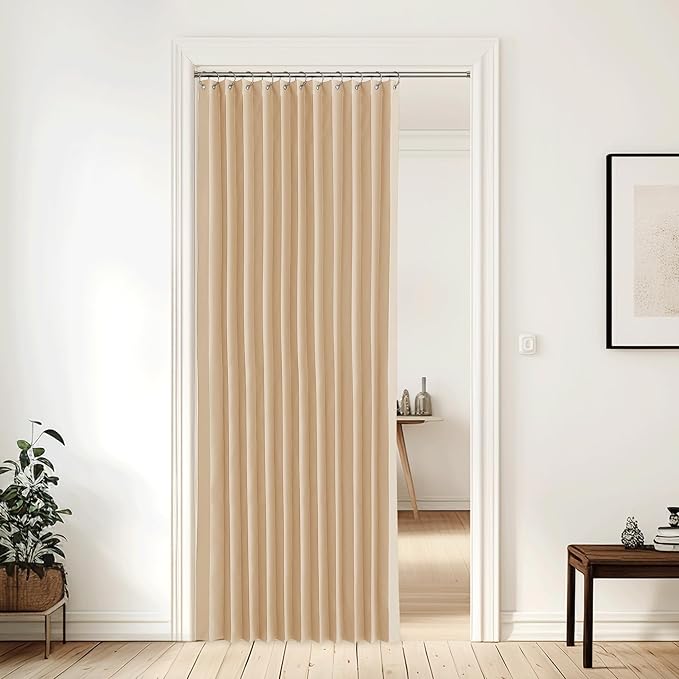 NICETOWN 80 Inches Long Curtain for Open Closet, Pleated Folding Curtains for Doorway, Privacy Room Divider for Bedroom Living Room Separation, 1 Panel with Hooks, W60 x L80, Biscotti Beige