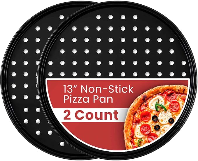 Restaurantware 13 Inch Carbon Steel Pizza Pan - 2 Case - Met Lux Heavy-Duty Perforated Pizza Disk - Non-Stick Baking Tray - Black