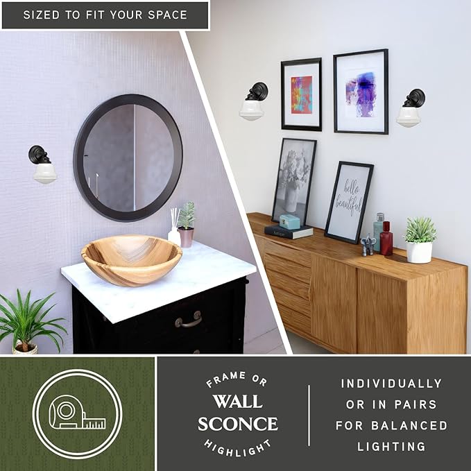 VAXCEL Huntley 1-Light 6.75 inch Wide Oil Rubbed Bronze Farmhouse Bathroom Vanity Lighting Fixture, White Schoolhouse Milk Glass Globe Shade, Dimmable, LED Compatible, Wall Mounted Steel Sconce