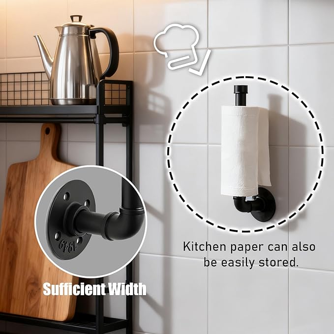 Wall Mount Industrial Paper Towel Holder, Heavy-Duty Retro Country Duct Roll Holder for Kitchen, Bathroom, Bedroom, and Outdoor Use, Black, 13 Inch (2 Pack)