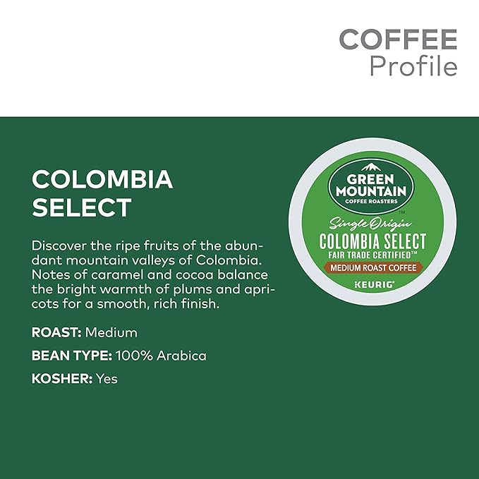 Green Mountain Coffee Roasters Colombia Select, Single-Serve Keurig K-Cup Pods, Medium Roast Coffee, 24 Count (Pack of 2)