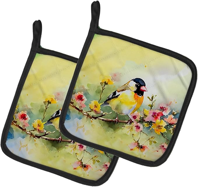Caroline's Treasures Goldfinch Pair of Pot Holders Kitchen Heat Resistant Pot Holders Sets Oven Hot Pads for Cooking Baking BBQ, 7 1/2 x 7 1/2