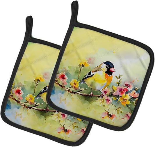 Caroline's Treasures Goldfinch Pair of Pot Holders Kitchen Heat Resistant Pot Holders Sets Oven Hot Pads for Cooking Baking BBQ, 7 1/2 x 7 1/2