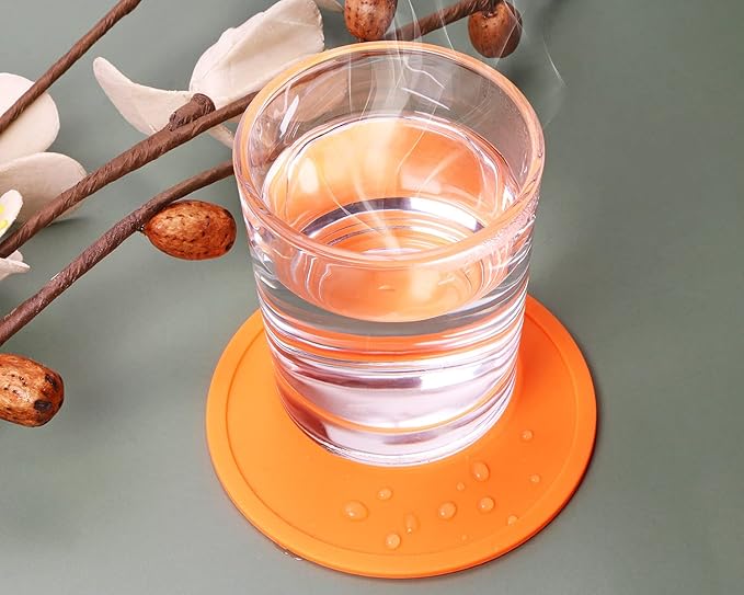 ONLYKXY 3 Pieces 3.93 Inch Silicone Coasters, Round Coasters for Drinks, Beverage Coffee Tea Coaster (Orange)