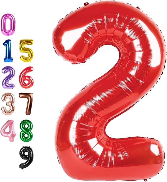 Red Birthday Two Balloons Number, Balloon 2 Numbers for Girl Boy Baby Shower, Numbers 40 Inch for 2 12 22 2025 Graduation Party Wedding Anniversaries Celebration