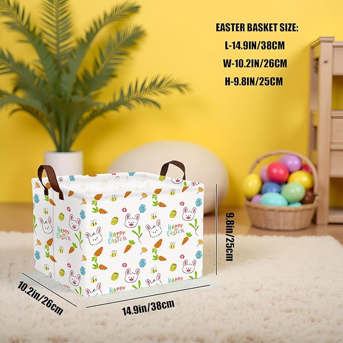 Large Rectangular Cute Kid Easter Basket Empty Bunny Eggs Easter Basket Gift Spring Room Storage Organizer Décor (E-12)