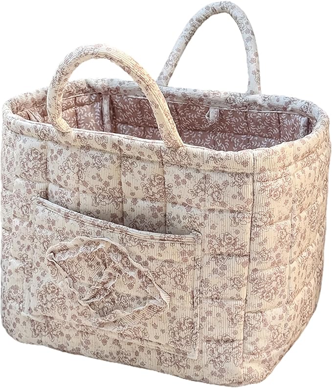 HiTotes Floral Storage Car Basket Diaper Caddy Organizer Quilted Laundry Basket Foldable Nursery Hamper Bag