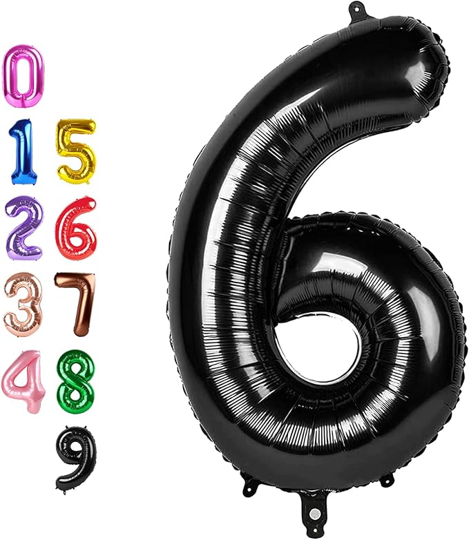 Black Number 6 Balloon Balloons, Happy Birthday Decoration for 6th, 40 Inch Six Number Balloons for 6, 16, 26, 60, 2026 Wedding Anniversaries Singles Party, 2026 New Years Eve Party