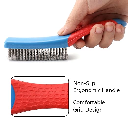 Wire Brushes for Rust Removal - Stainless Steel Wire Metal Brush for Cleaning Concrete, Paint Remover for Concrete & Grill Rust Remover with Ergonomic Handle (15.5x3.5cm)
