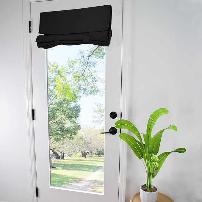 WdFour French Door Curtain - Blackout Thermal Insulated Door & Window Cover for Front/Side Doors - Noise Reducing & Energy Saving - Black, 34x70 Inches, 1 Panel